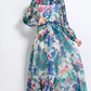 Elegant Nail Bead Swing Printed Green Dress