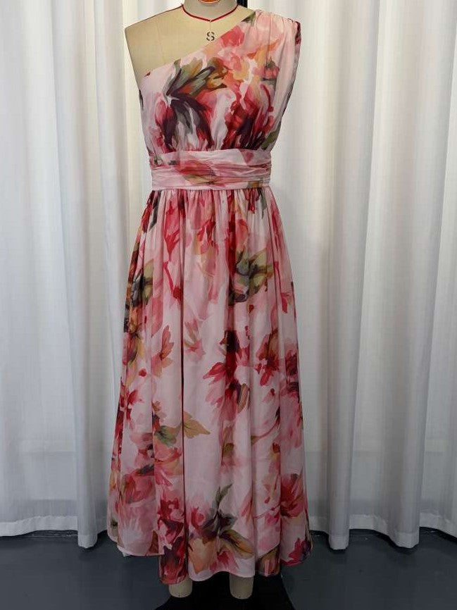Elegant One Shoulder Floral Maxi Vacation Dress