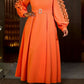 Elegant Orange Applique Patchwork Bracelet Sleeve Maxi Dress