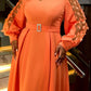 Elegant Orange Applique Patchwork Bracelet Sleeve Maxi Dress