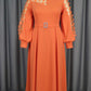 Elegant Orange Applique Patchwork Bracelet Sleeve Maxi Dress