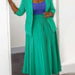 Elegant Plain Tailored Collar Blazer With Pleated Green Skirt Set
