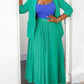 Elegant Plain Tailored Collar Blazer With Pleated Green Skirt Set