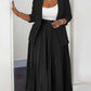 Elegant Plain Tailored Collar Blazer With Pleated Skirt Set