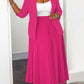 Elegant Plain Tailored Collar Blazer With Pleated Pink Skirt Set
