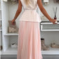 Elite Button Up Vest With Gauze Pleated Pink Skirt Set