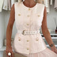 Elite Button Up Vest With Gauze Pleated Pink Skirt Set