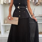 Elite Button Up Vest With Gauze Pleated Skirt Set