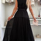 Elite Button Up Vest With Gauze Pleated Skirt Set