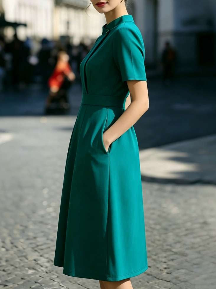 Elite Mock Neck Green Dress