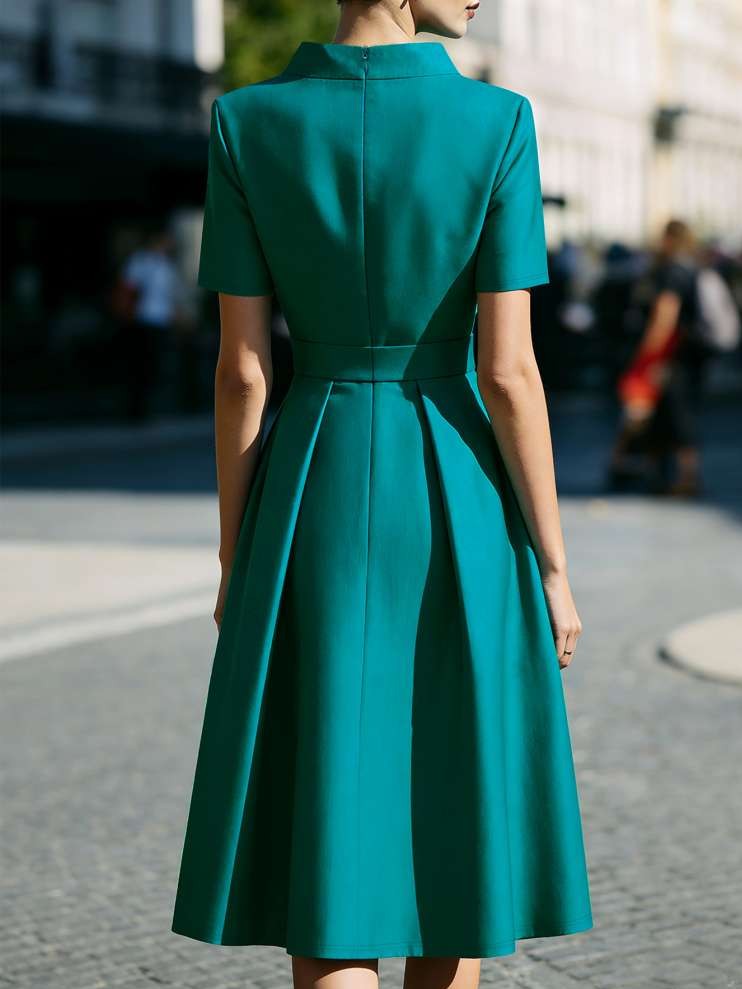 Elite Mock Neck Green Dress