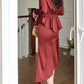 Elite Satin Beaded Decor Pencil Red Skirt Set