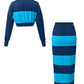 Evergreen Stripes Contrast Cropped Polo Skirt Blue Co ord Set