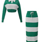 Evergreen Stripes Contrast Cropped Polo Skirt White Co ord Set