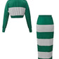 Evergreen Stripes Contrast Cropped Polo Skirt White Co ord Set