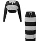 Evergreen Stripes Contrast Cropped Polo Skirt Black Co ord Set