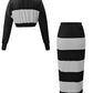 Evergreen Stripes Contrast Cropped Polo Skirt Black Co ord Set