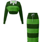 Evergreen Stripes Contrast Cropped Polo Skirt Green Co ord Set