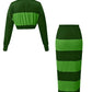 Evergreen Stripes Contrast Cropped Polo Skirt Green Co ord Set