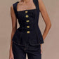 Exclusive Buckle Decor Deep Blue Denim Co ord Set