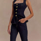 Exclusive Buckle Decor Deep Blue Denim Co ord Set