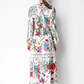 Exclusive Flower Print Hollow Out Lace Long Sleeve Dress