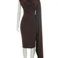 Exclusive Irregular Ruched Shawl Ribbons Brown Midi Dress