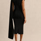 Exclusive Irregular Ruched Shawl Ribbons Midi Dress