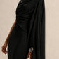 Exclusive Irregular Ruched Shawl Ribbons Midi Dress