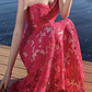 Exclusive Lace A Line Red Strapless Dress