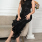 Exclusive Party Wear Black Flower Decor Sequin One Shoulder Dress