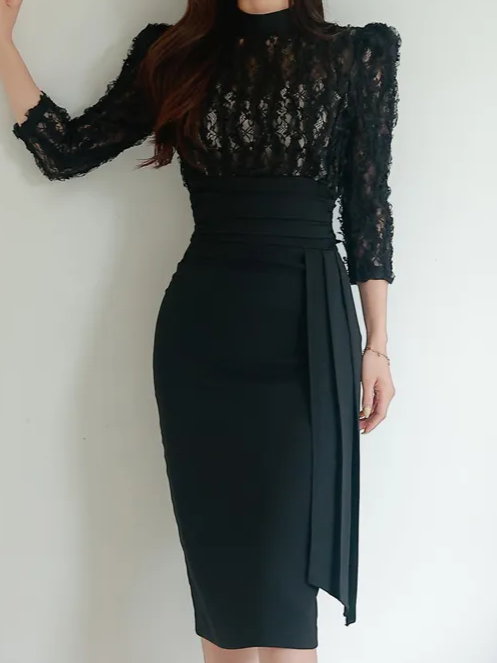 Exclusive Party Wear Black Lace Dress