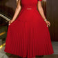 Modern Pleated Crewneck Cape Sleeve Red Maxi Dress