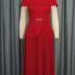 Modern Pleated Crewneck Cape Sleeve Red Maxi Dress