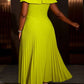 Modern Pleated Crewneck Cape Sleeve Green Maxi Dress