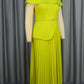 Modern Pleated Crewneck Cape Sleeve Green Maxi Dress