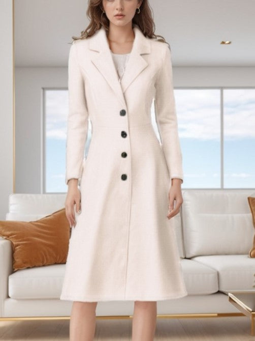 Exclusive Single Breasted White Coat Dress