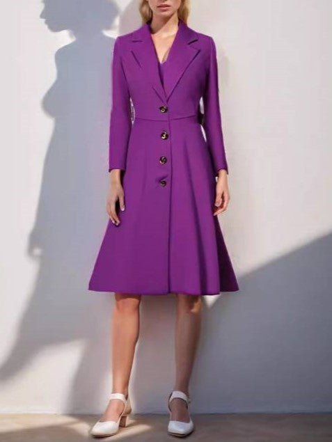 Exclusive Single Breasted Purple Coat Dress