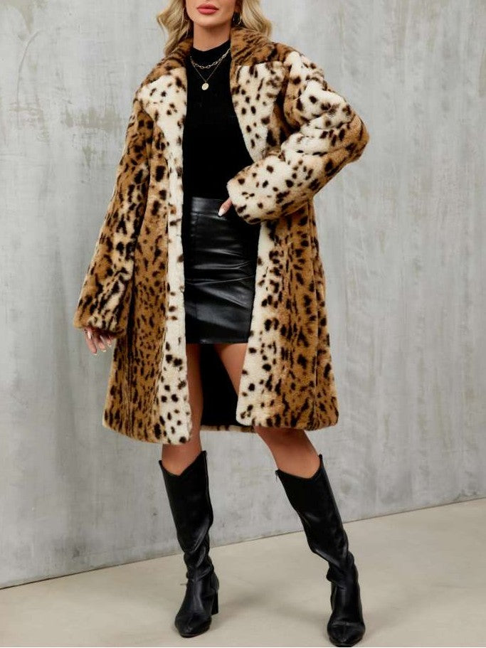 Exquisite Winter Wear Leopard Print Brown Long Coat
