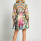 Exquisite Printed Long Sleeved Elastic Waisted A-line Dress