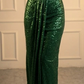 Exquisite Sequin Emerald Green Skirt Set