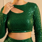 Exquisite Sequin Emerald Green Skirt Set