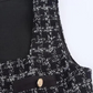 Fabulous Black Tweed Button Decor Sleeveless Midi Dress