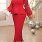 Fabulous Flower Decor Long Sleeve Red Dress