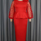 Fabulous Flower Decor Long Sleeve Red Dress