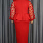 Fabulous Flower Decor Long Sleeve Red Dress