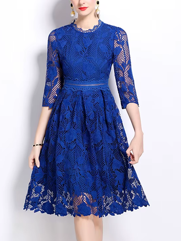 Fabulous Lace Patchwork Blue Hollow Out Dress