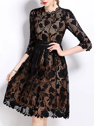 Fabulous Lace Patchwork Black Hollow Out Dress