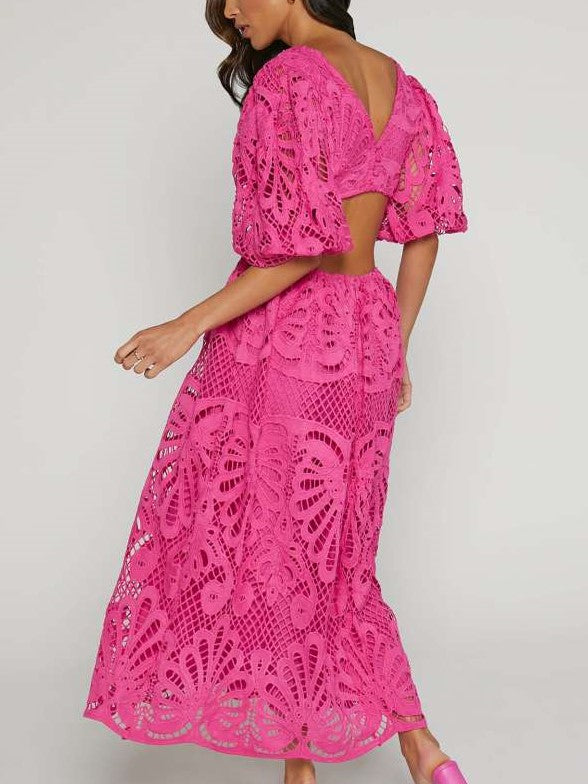 Fabulous Lantern Sleeve Lace V Neck Dress