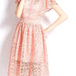 Fabulous O Neck A Line Lace Pink Slim Dress